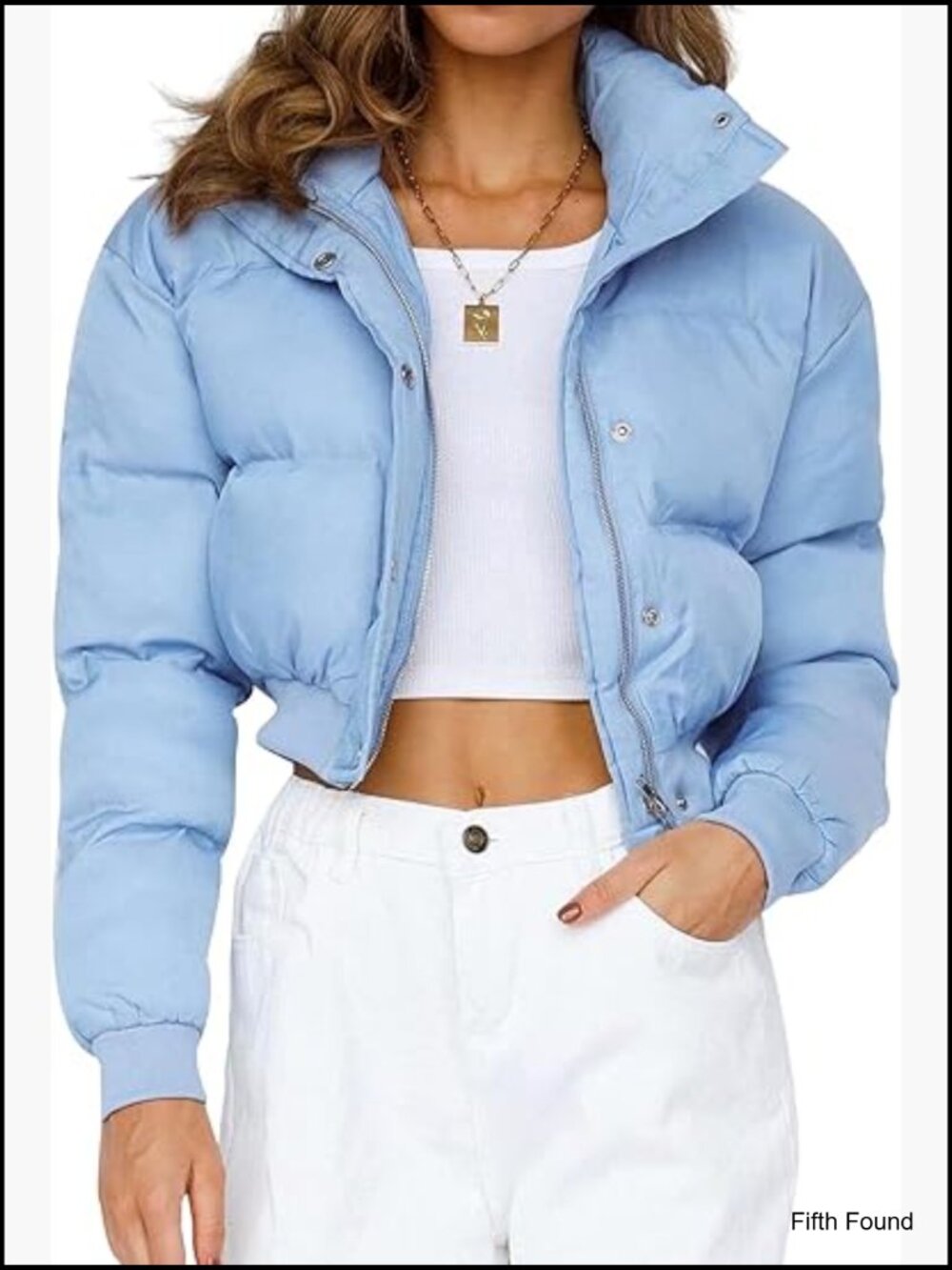 Cropped Puffer Jacket Padded Long Sleeve Bubble Coat Winter Warm Puffy Outerwear